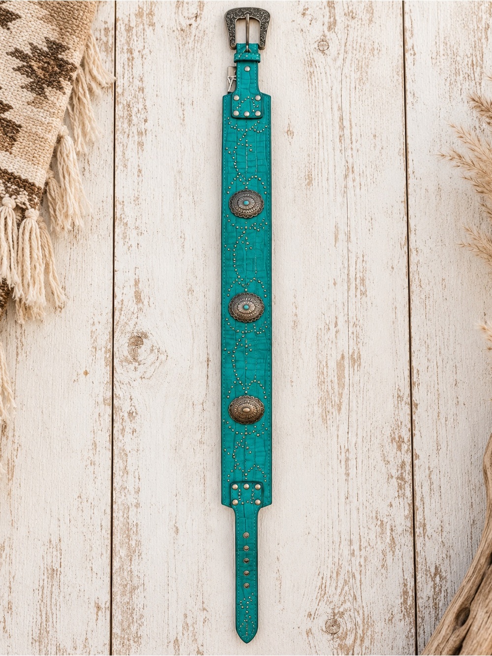 Lucky & Blessed Jade Embossed Leather Belt